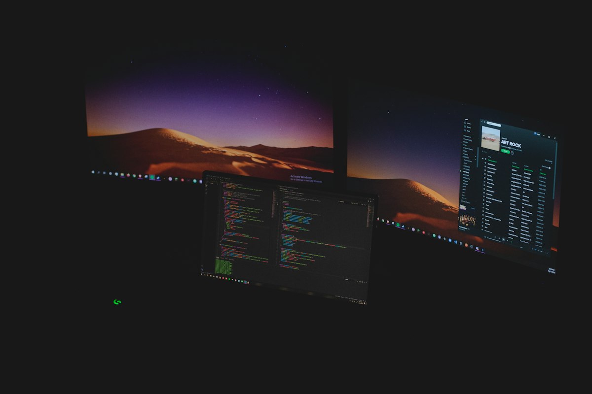 Monitors running software in a studio